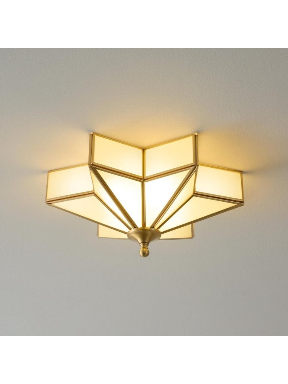 Small Gold Flush Mount Ceiling Light - 12.2 In Star Design with Milk Glass Shade